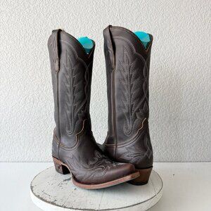 Lane LEXINGTON Cowboy Boots Dark Brown Western Cowgirl Mid Calf Tall Size 8